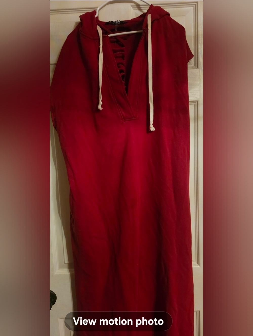 Red Hooded Lace-Up Dress with Drawstring